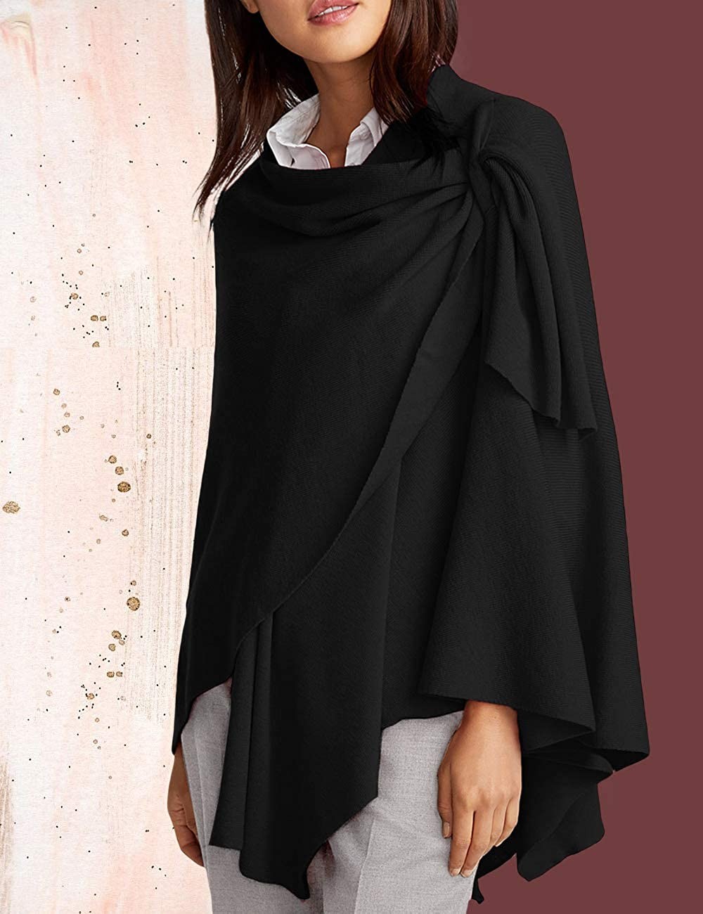 Womens Large Cross Front Poncho Sweater Wrap Topper Knitted Elegant Shawls Cape for Fall Winter