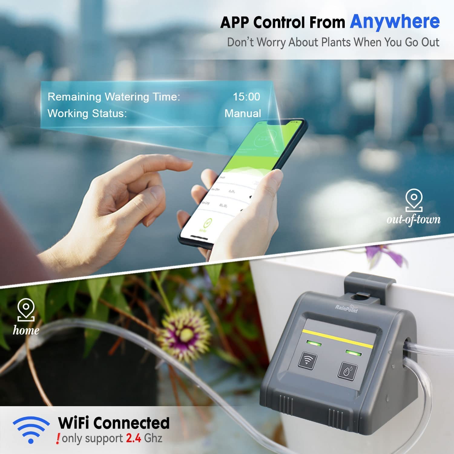 RAINPOINT WiFi Automatic Watering System For Indoor Potted Plants, DIY Drip Irrigation Kit Remotely Control Auto/Manual/Delay Watering Mode via APP, Automatic Self-Watering Irrigation System with Pump
