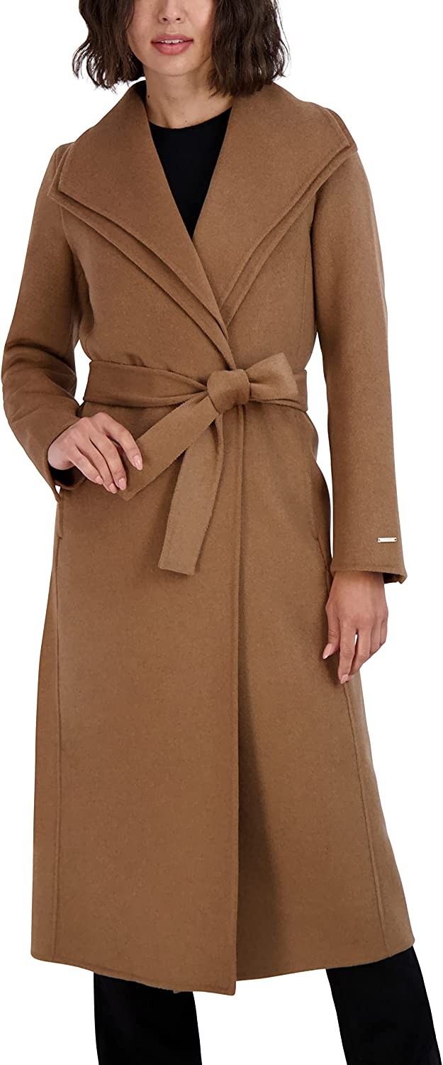 TAHARI Women s Maxi Double Face Wool Blend Wrap Coat