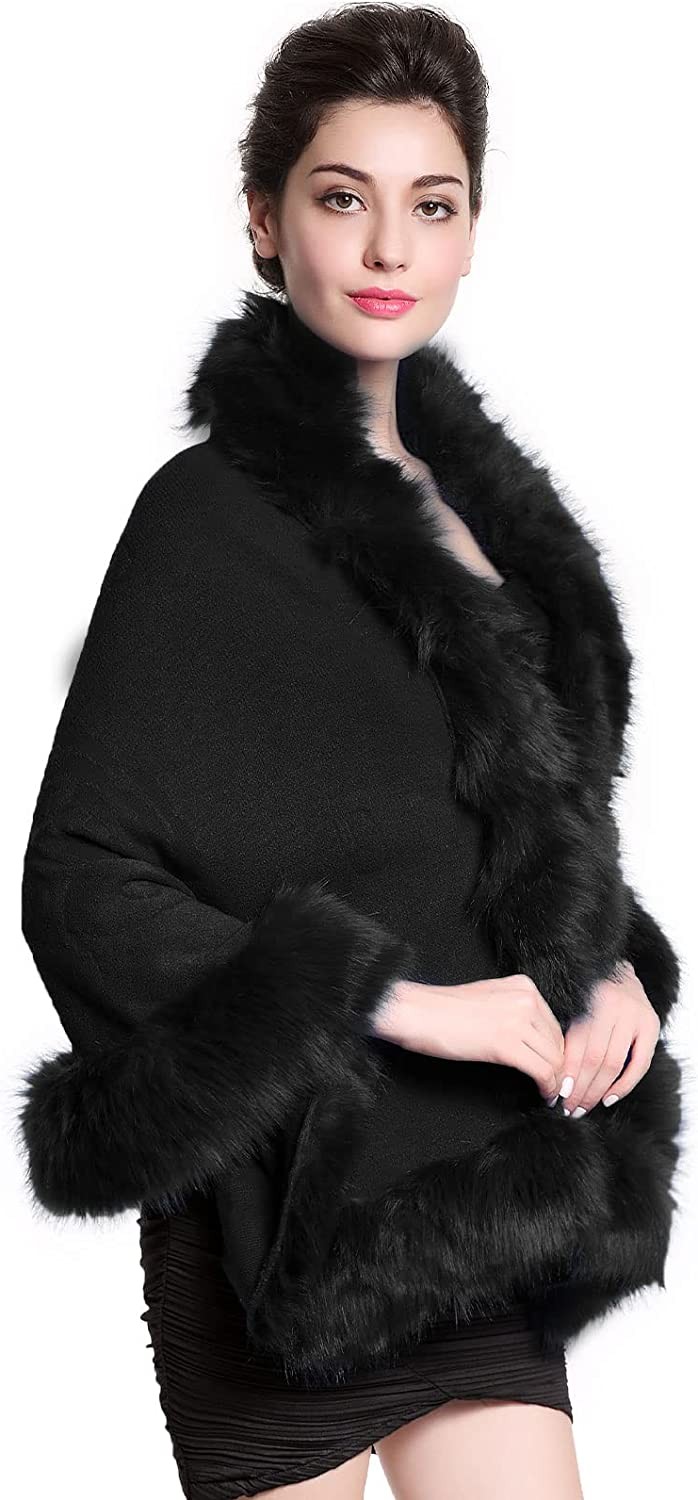BEAUTELICATE Faux Fur Shawl Wrap Stole Shrug Bridal Winter Wedding with Hook