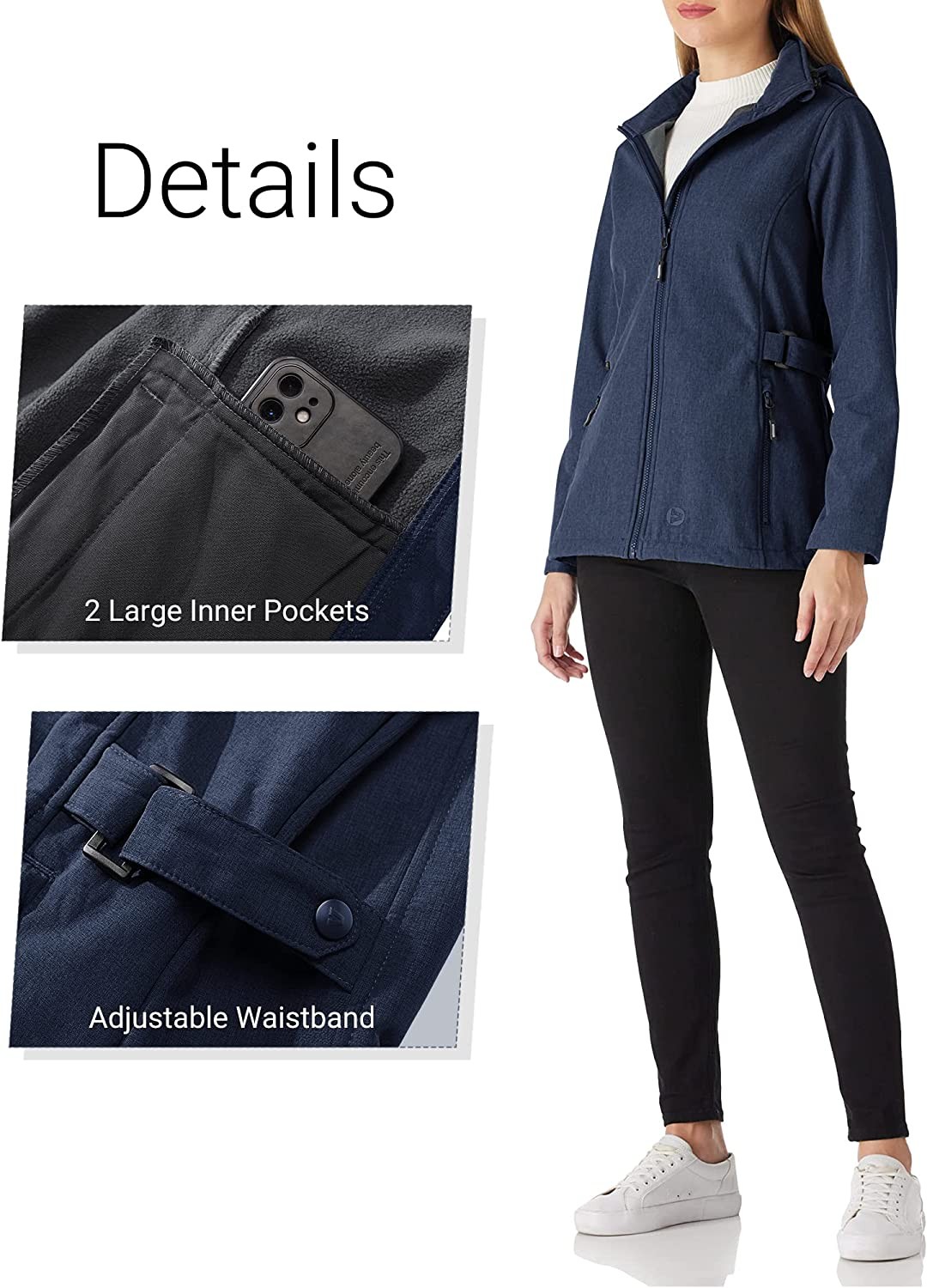 Outdoor Ventures Women s Softshell Jacket with Removable Hood, Insulated Windbreaker Waterproof Warm Fleece Lined Coat