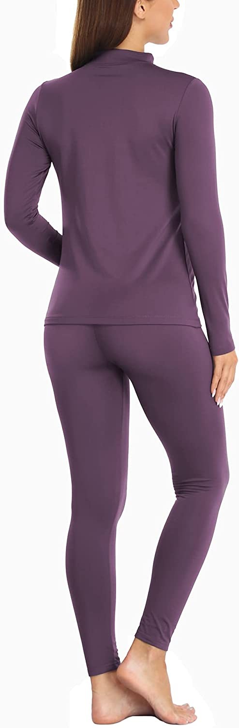 JOLLYBUYER Women s Mock Neck Thermal Underwear Winter Fleece Ultra-Soft Warm Base Layer Set