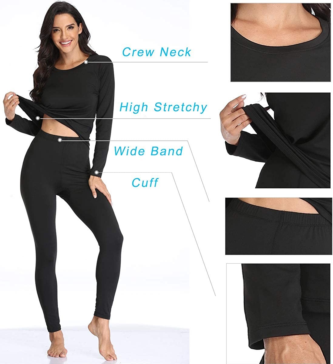 Women  s Thermal Underwear Set with Lightweight Ultra Soft Fleece Lined,Long John Set, Moisture-Wicking Skiing Base Layer