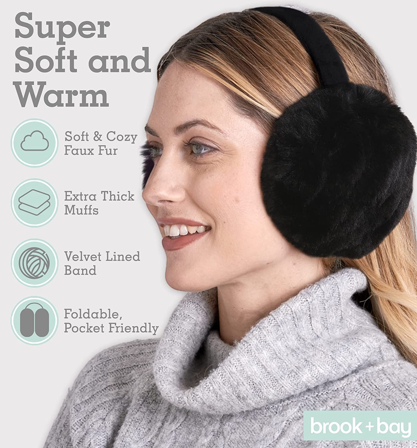 Ear Muffs for Women - Winter Ear Warmers - Soft & Warm Cable Knit Furry Fleece Earmuffs - Ear Covers for Cold Weather