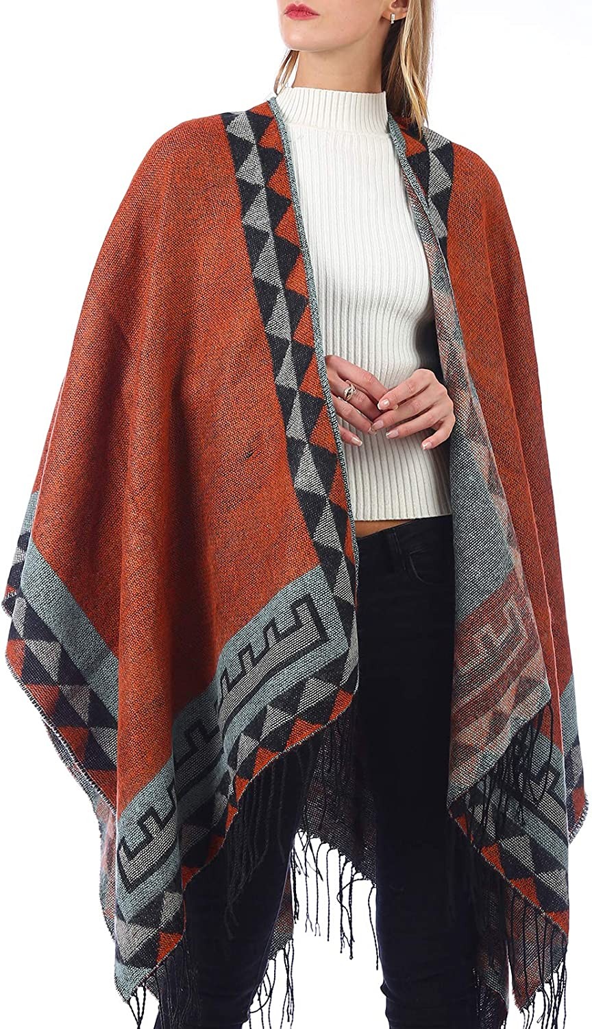 Womens Blanket Shawls Wraps Winter Printed Open Front Poncho Cape Plaid Shawls for Women