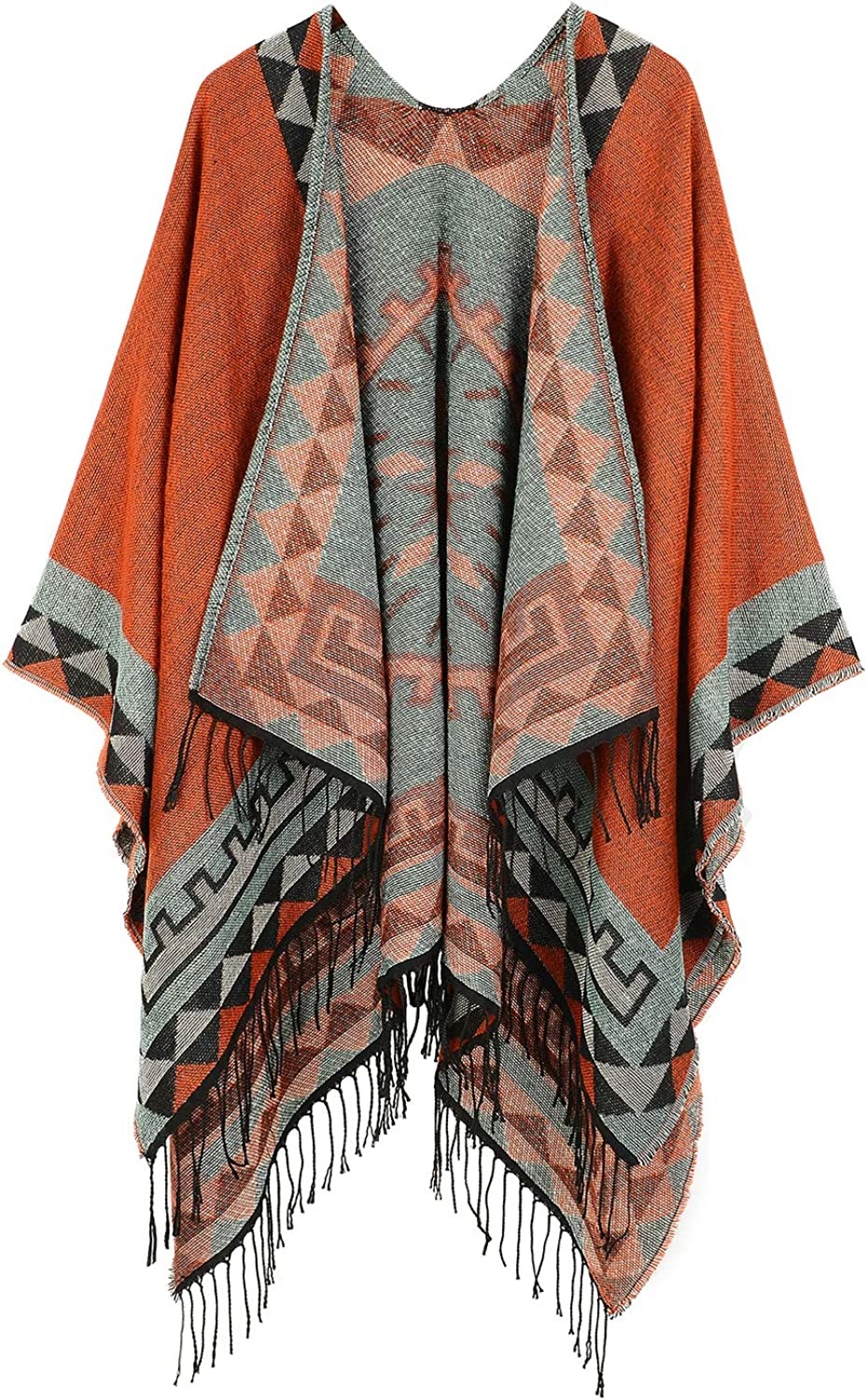 Womens Blanket Shawls Wraps Winter Printed Open Front Poncho Cape Plaid Shawls for Women