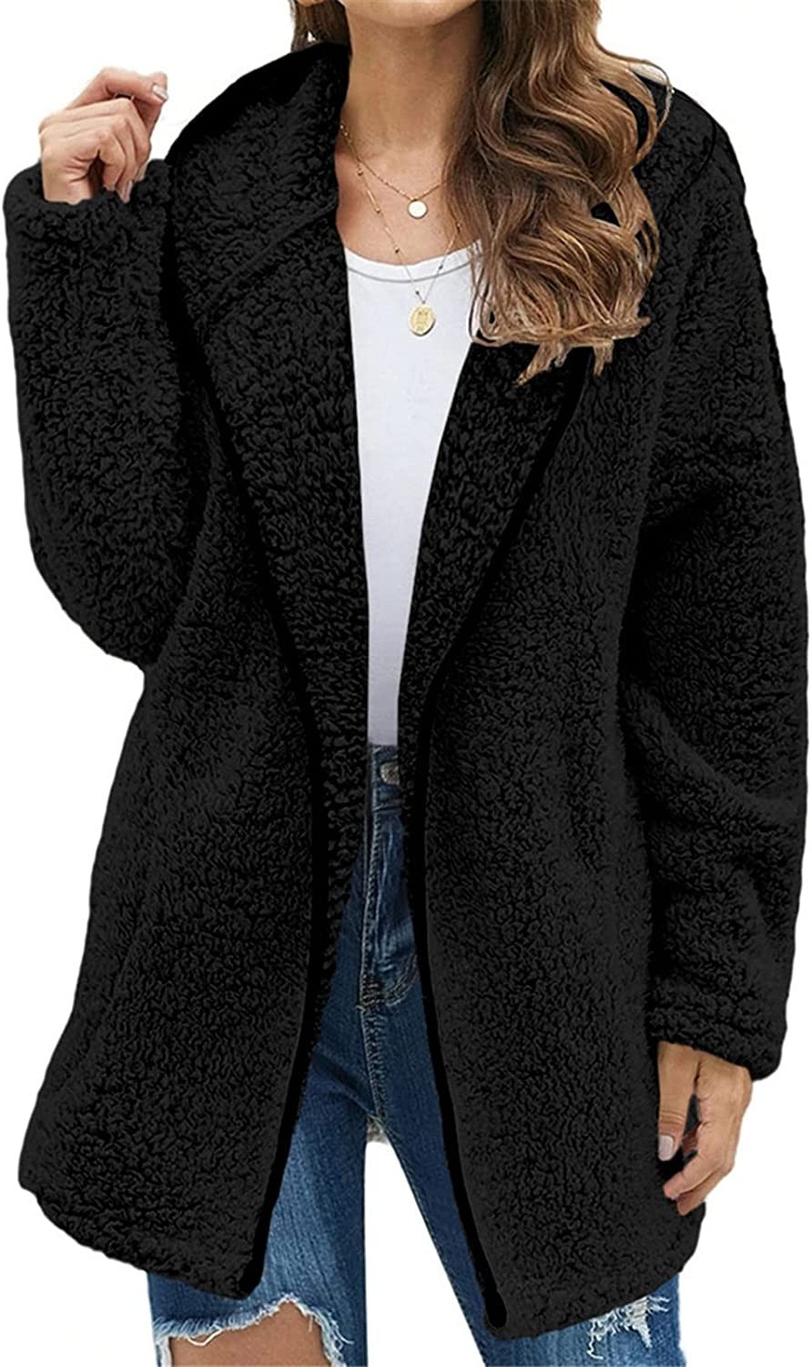 INESVER Womens Winter Coats 2022 Fashion Faux Fur Coat Fuzzy Fleece Warm Sherpa Hoodie Jacket Button Lapel Cardigan Sweater