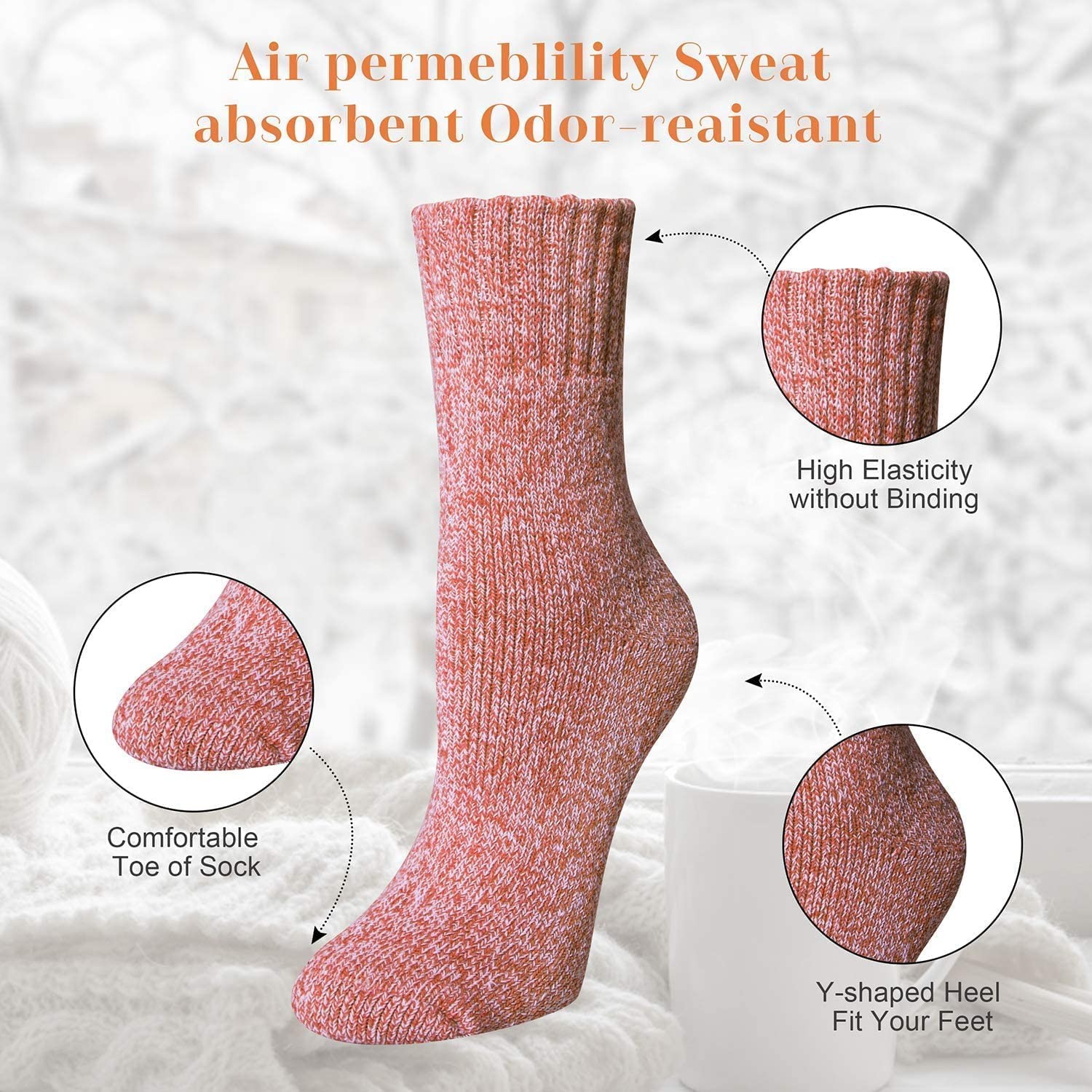 Womens Wool Socks, 5 Pairs Vintage Thick Knit Winter Warm Socks for Women Men Gifts