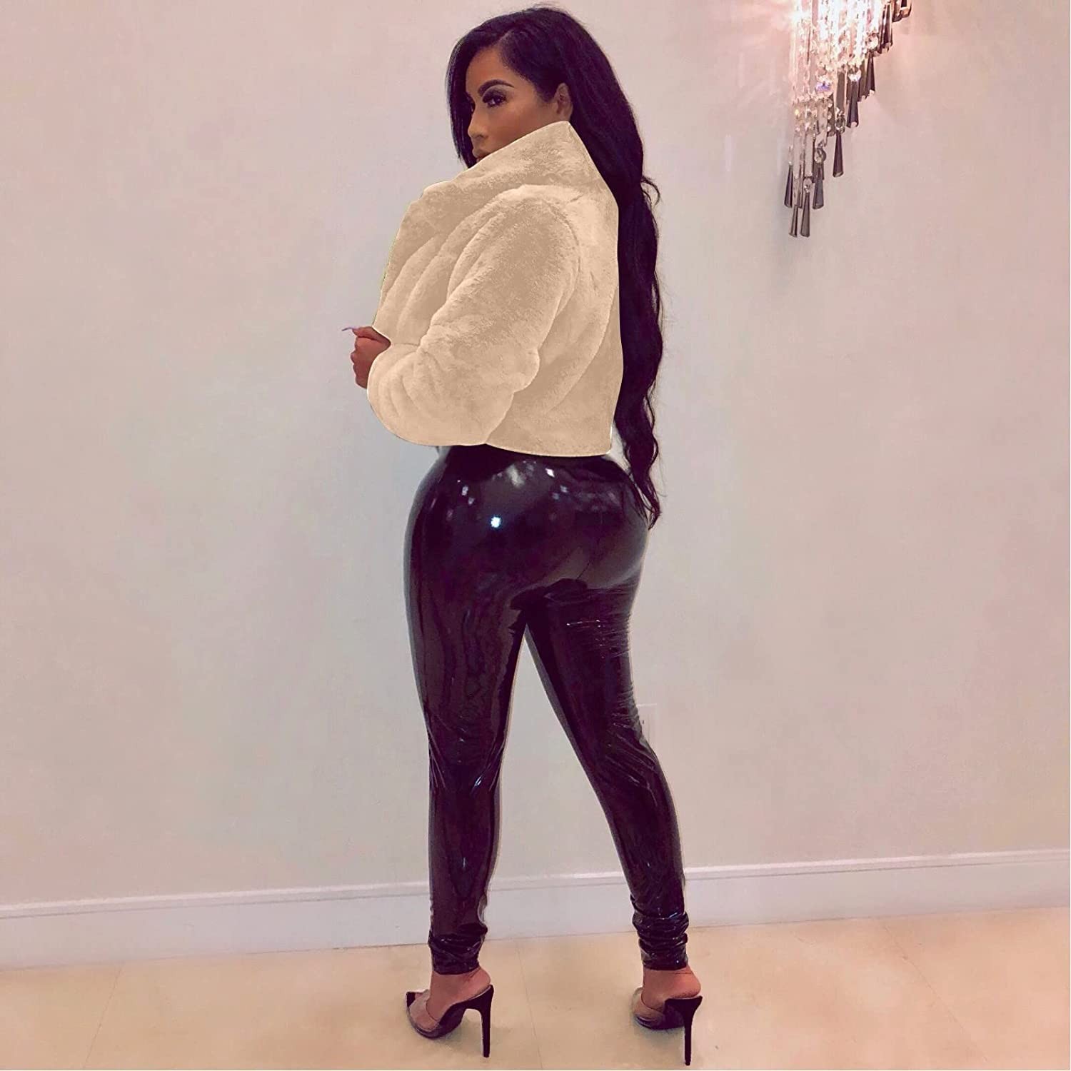 Faux Fur Jackets For Women Winter Warm Fluffy Fleece Crop Outerwear Oversized Soft Coats Jacket Trendy Short Tops