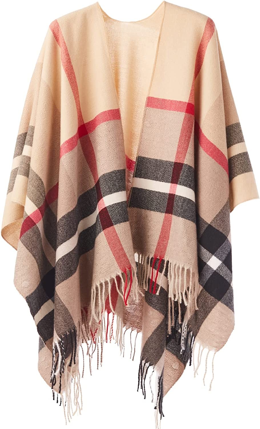 Women s Plaid Shawl Wrap Winter Warm Cardigan Open Front Poncho Cape
