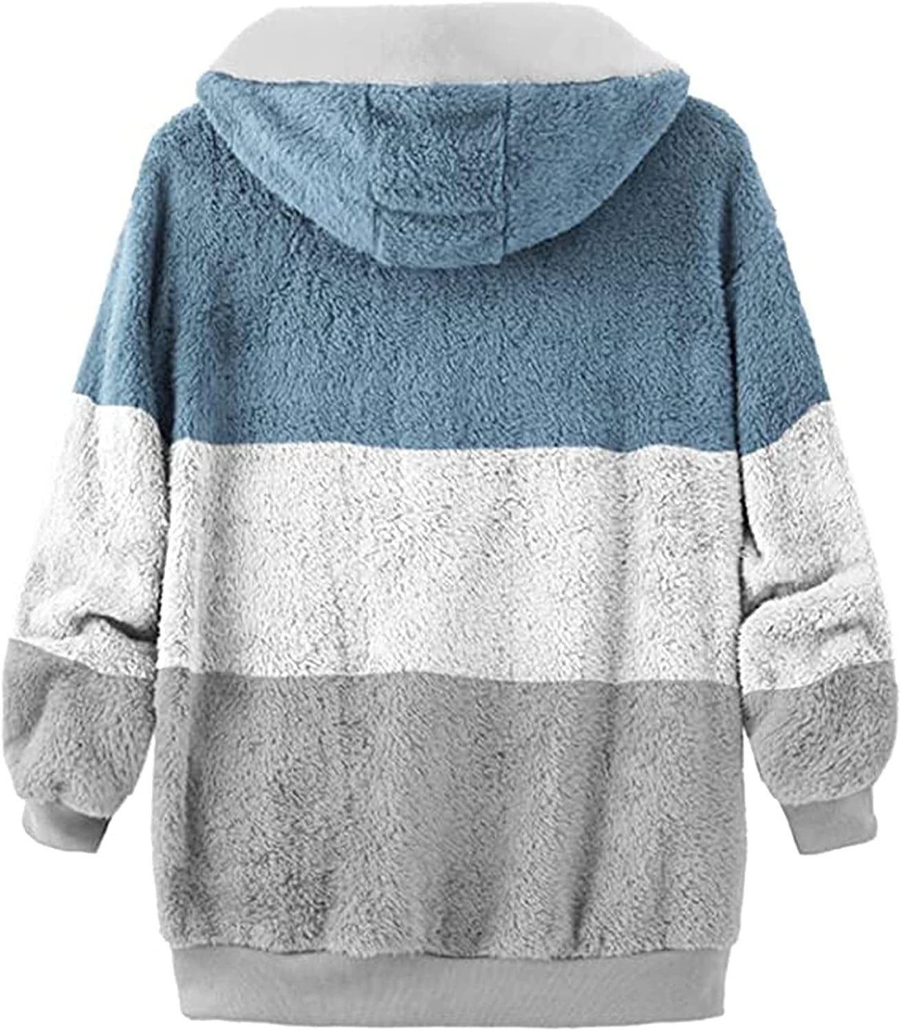 Women s Fluffy Fleece Coat Long Sleeve Full Zip Sherpa Jacket with Hood Warm Casual Cardigan Sweater Coats Outerwear