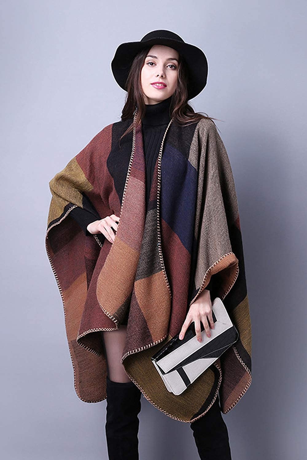 Lacavocor Women s Warm Shawl Wrap Cape Winter Cardigan Sweaters Open Front Poncho