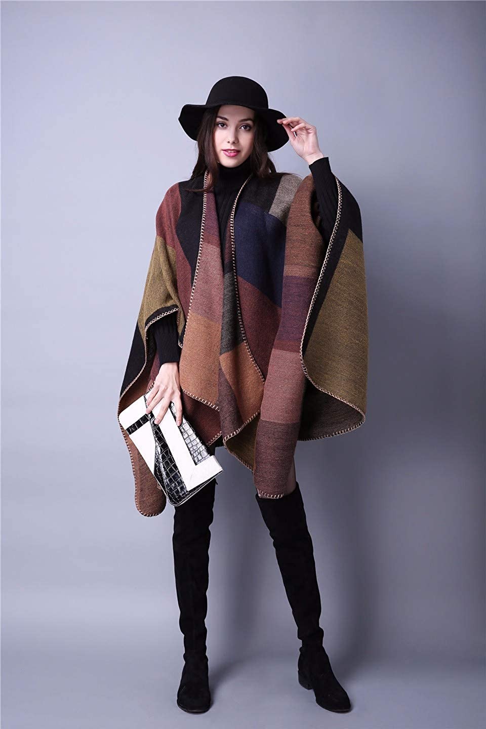 Lacavocor Women s Warm Shawl Wrap Cape Winter Cardigan Sweaters Open Front Poncho