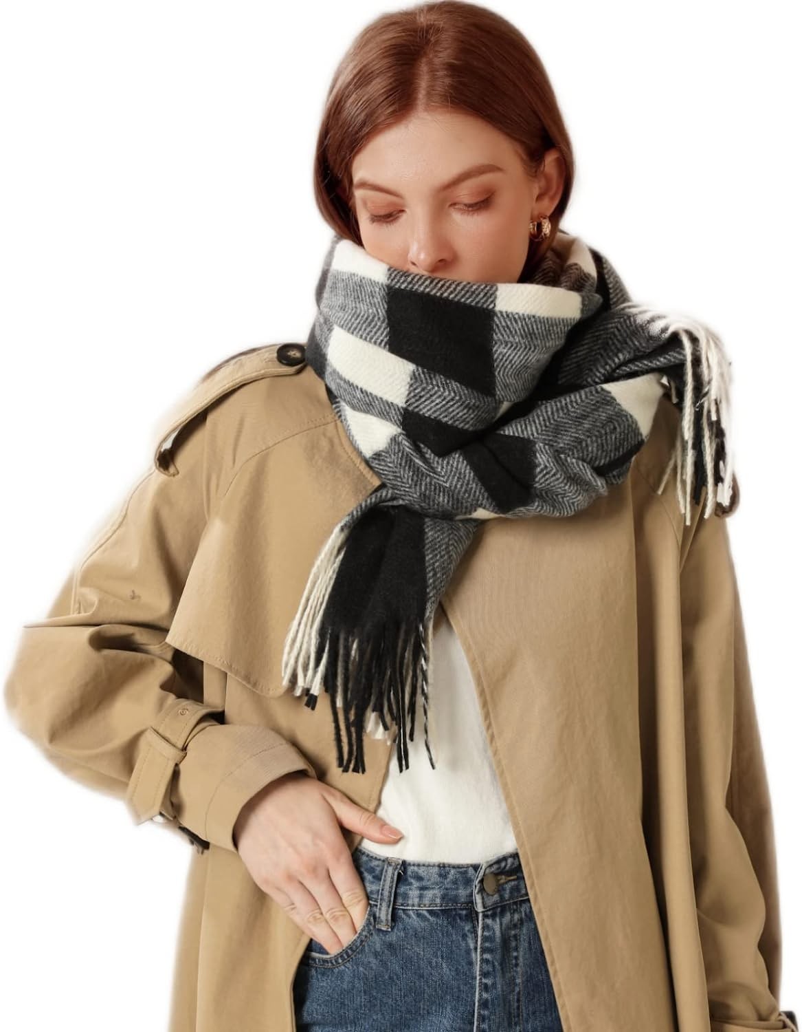 PCIQUTE Women s Fashion Long Shawl Big Grid Winter Warm Lattice Large Scarf fashion