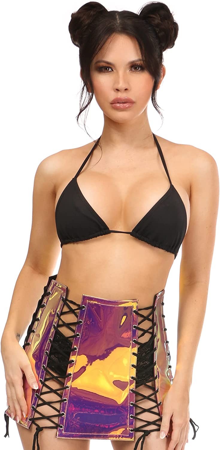 Daisy corsets Women s Rainbow Gold Holo Lace-up Skirt