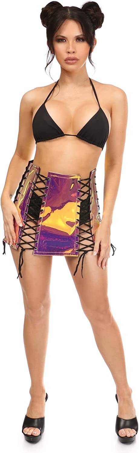 Daisy corsets Women s Rainbow Gold Holo Lace-up Skirt