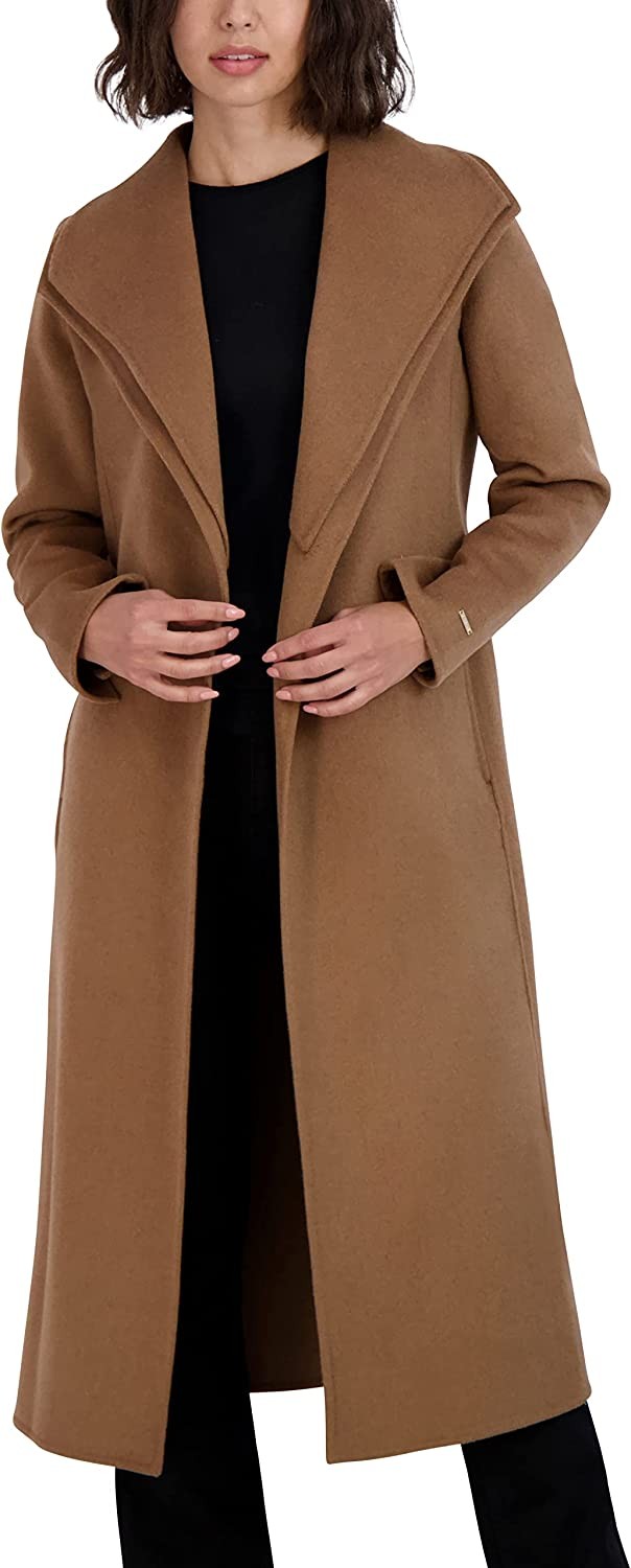 TAHARI Women s Maxi Double Face Wool Blend Wrap Coat