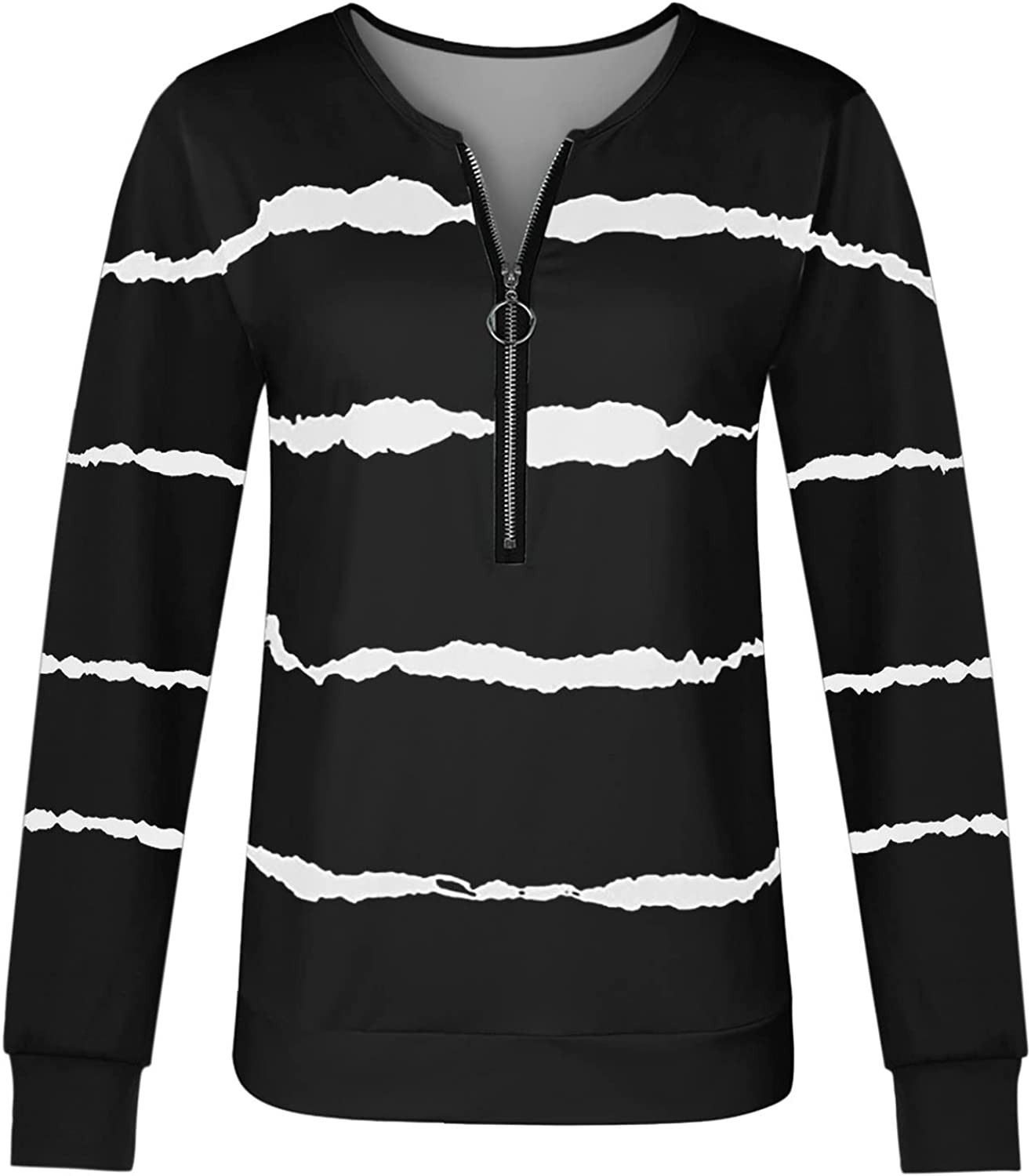 Womens Fall Fashion 2022 Quarter Zip Pullover Sweatshirt Athletic Stripe Print Shirts Casual Long Sleeve Pullover Comfy Tops