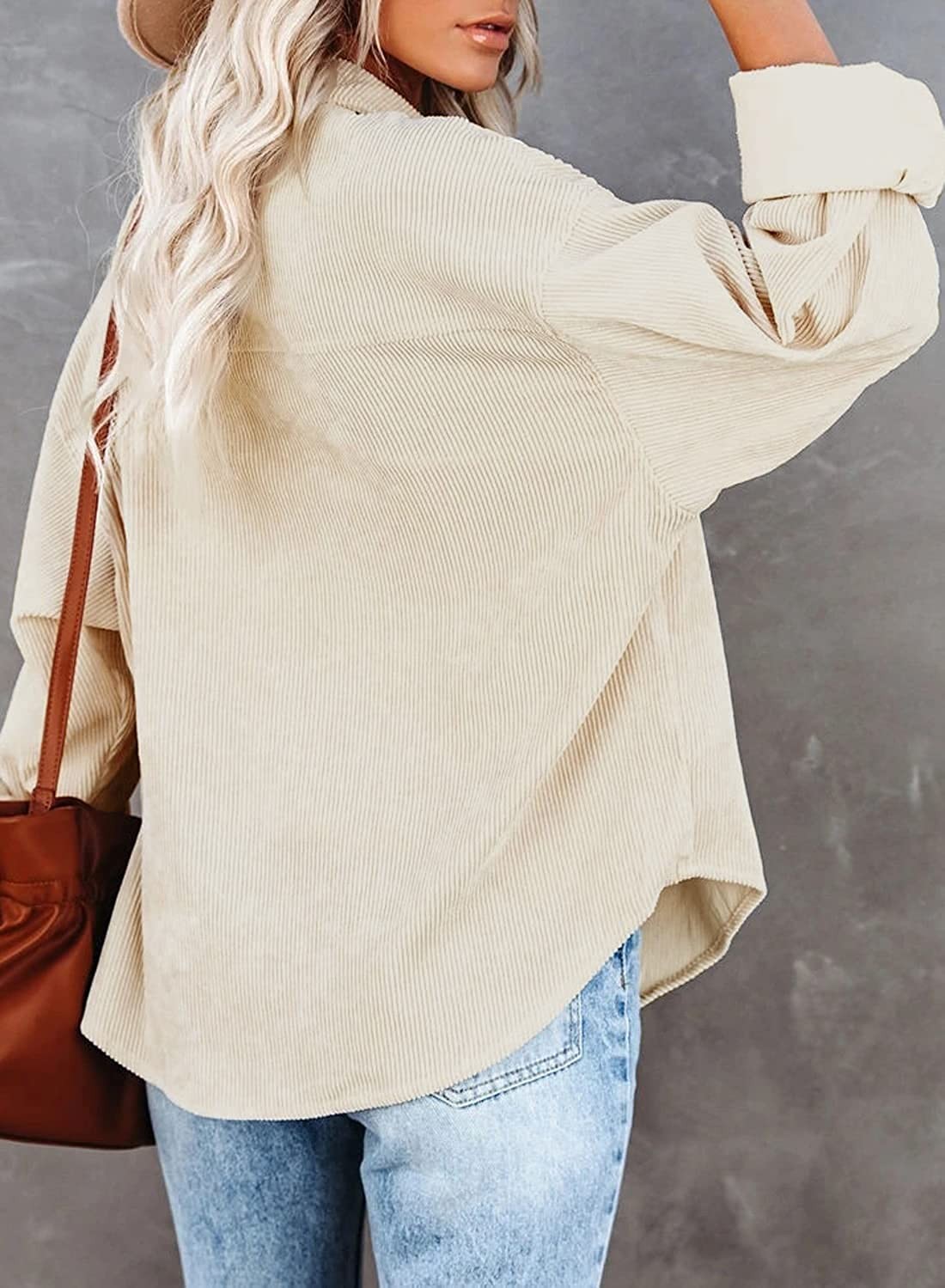 Beaully Women s Corduroy Button Down Pocket Shirts Casual Long Sleeve Oversized Blouses Tops