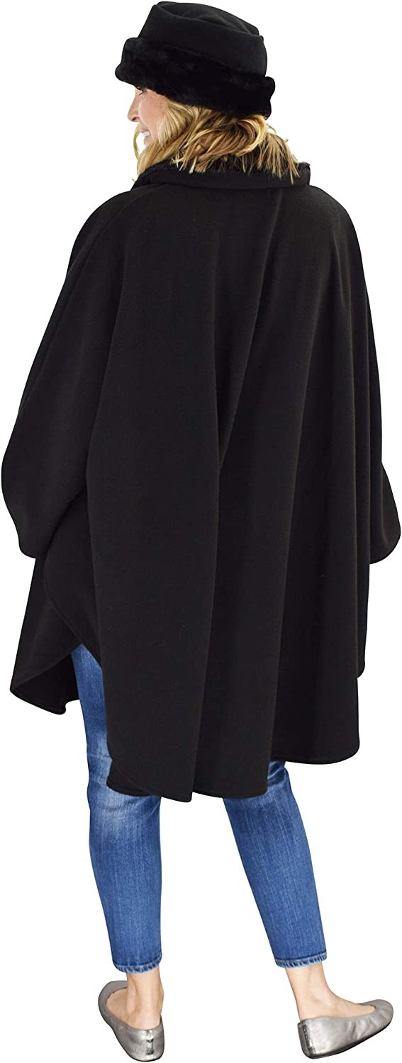 Le Moda Women s Sherpa Trim Polar Fleece Wrap with Matching Gloves and Hat | Winter Collection | One Size Fits All