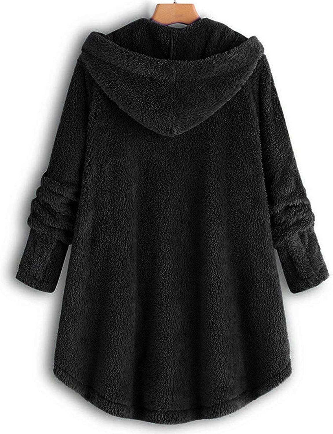 Womens Fuzzy Fleece Winter Jacket Sherpa Open Front Hooded Cardigan Teddy Coat Casual Long Sleeve Outwear with Pockets