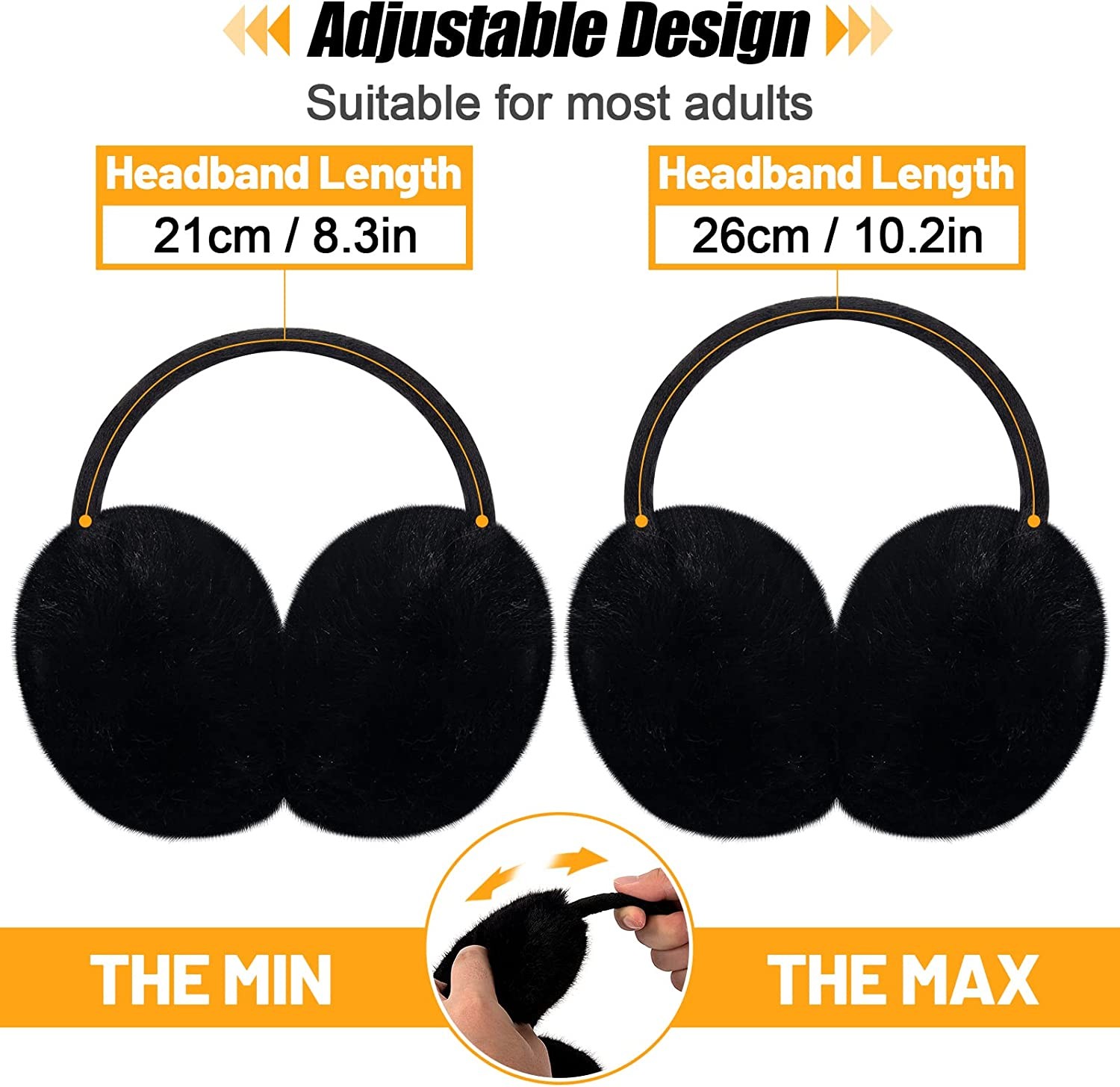 2 Pack Adjustable Faux Fur Earmuffs- Soft Warm Ear Muffs for Winter Women Men- Ear Covers Ear Warmers for Most Adults