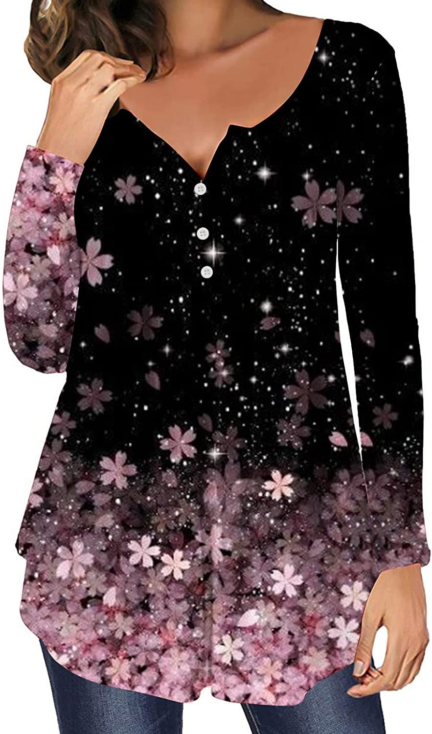 Womens 2022 Fall Fashion Tops Dressy Casual Tunic Tops to Wear with Leggings V Neck Long Sleeve Buttons Up T-Shirts