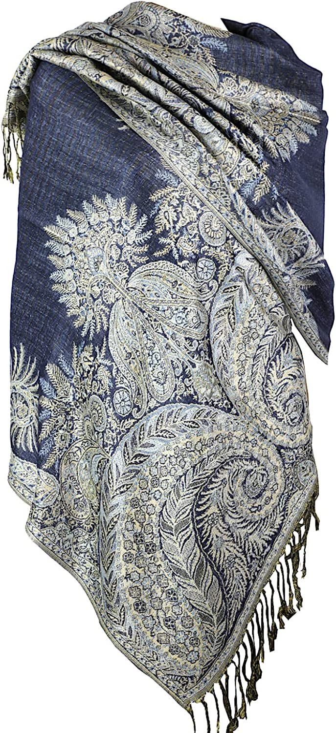 Achillea Luxurious Double Layered Jacquard Big Paisley Pashmina Shawl Wrap Scarf
