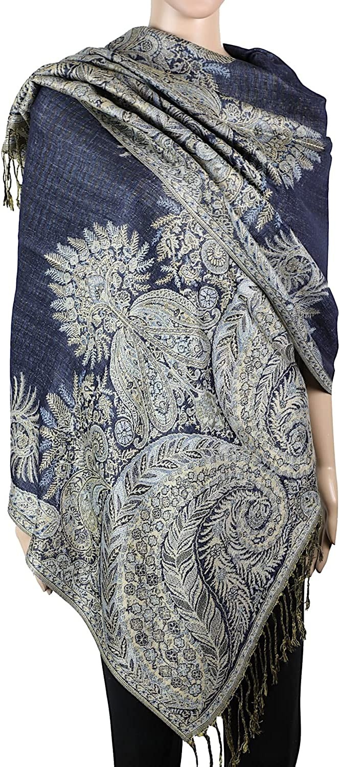 Achillea Luxurious Double Layered Jacquard Big Paisley Pashmina Shawl Wrap Scarf