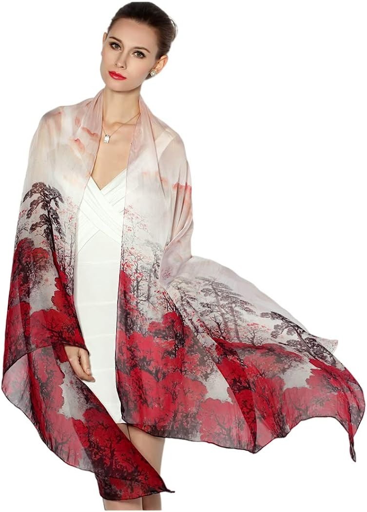 Silk Scarf,Chiffon Quality Semi-Transparent Silk Scarf,100% Silk,8 Styles,180cm x 110cm,真丝围巾