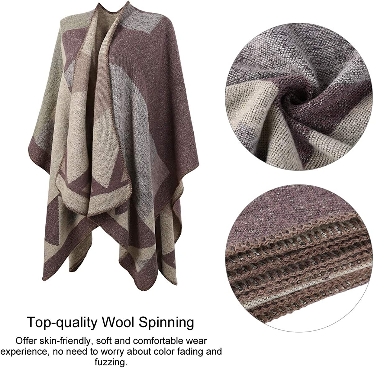 Winter Warm Shawl Wraps Cape - Women Fall Knit Wool Plaid Ponchos Blanket Sweater Fleece Scarf Coat