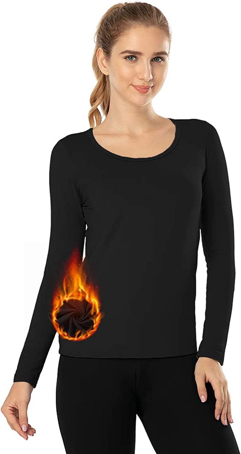 MANCYFIT Thermal Tops for Women Fleece Lined Shirt Long Sleeve Base Layer V Neck
