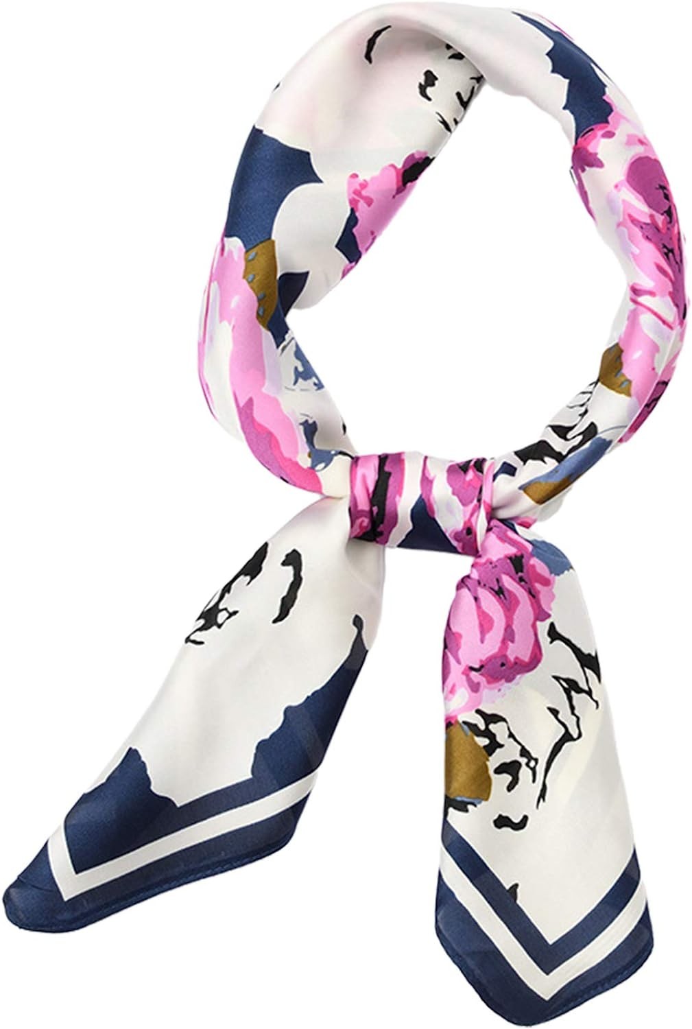 Silk Feeling Scarf Women s Fashion Pattern Medium Square Satin Headscarf 27.5 × 27.5 inches (Navy blue 2)