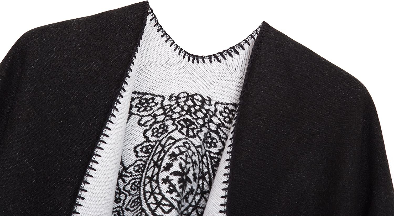 Women s Vintage Pattern Open Front Poncho Cape Shawl Winter Shawl Wraps