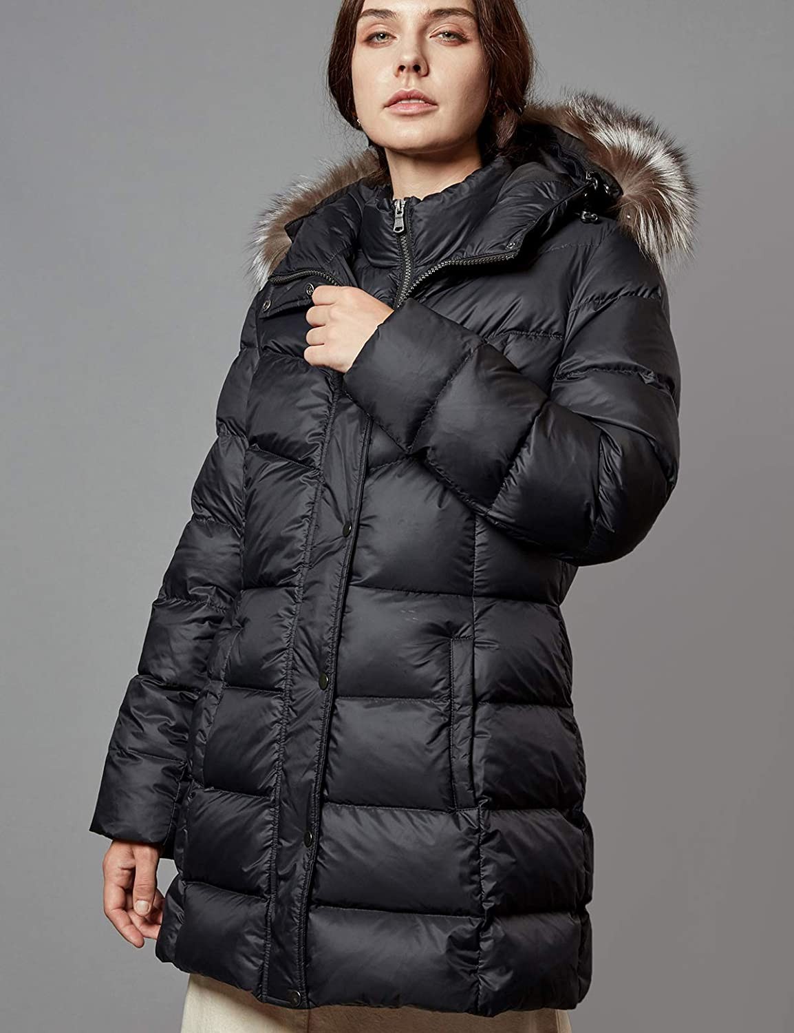 Escalier Women s Down Jacket Winter Long Parka Coat with Raccoon Fur Hooded…