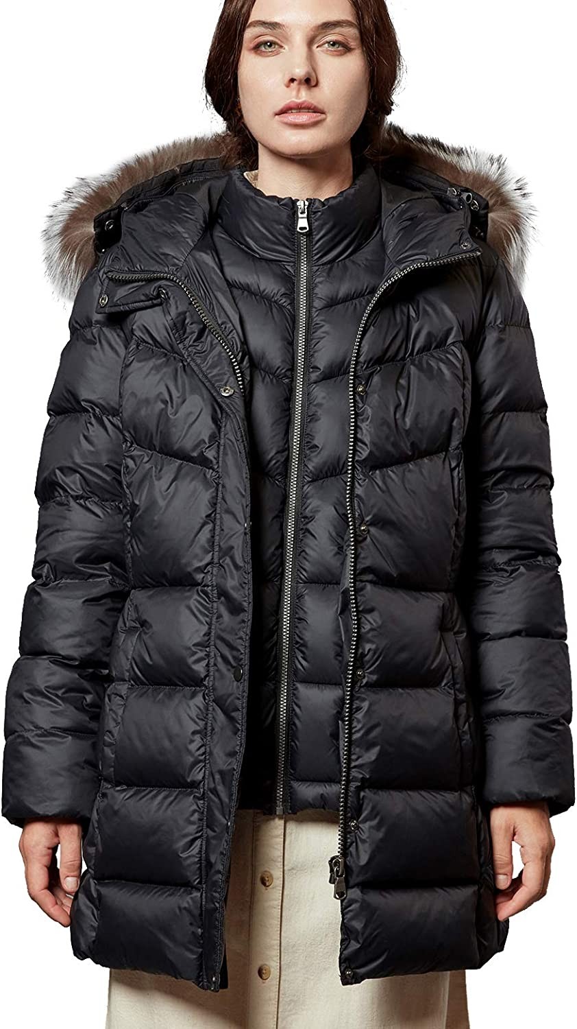 Escalier Women s Down Jacket Winter Long Parka Coat with Raccoon Fur Hooded…