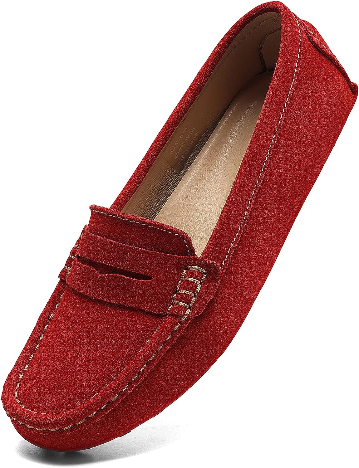 Osslue Women s Suede Leather Casual Penny Loafers Retro Ladies Moccasins Driving Mocs Comfort Slip-On Fashion Boat Shoes Classic Flats
