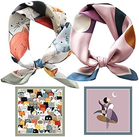 Woman s gift New Simulation Silk Scarf New Headscarf Fashion Small Square Printing Multifunctional Small Silk Scarf 2 PCS