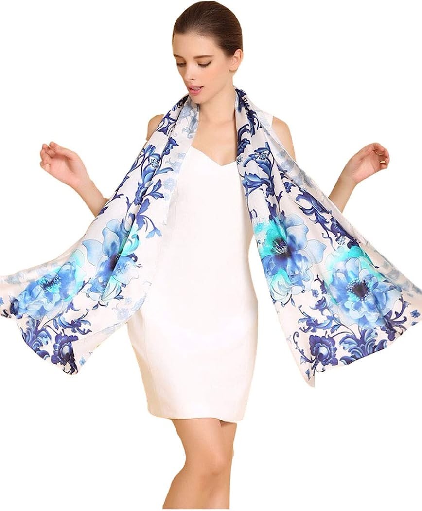 Large Rectangle Long Silk Scarf with 100% Mulberry Silk,14 Different Patterns,175cm x 52cm,真丝围巾