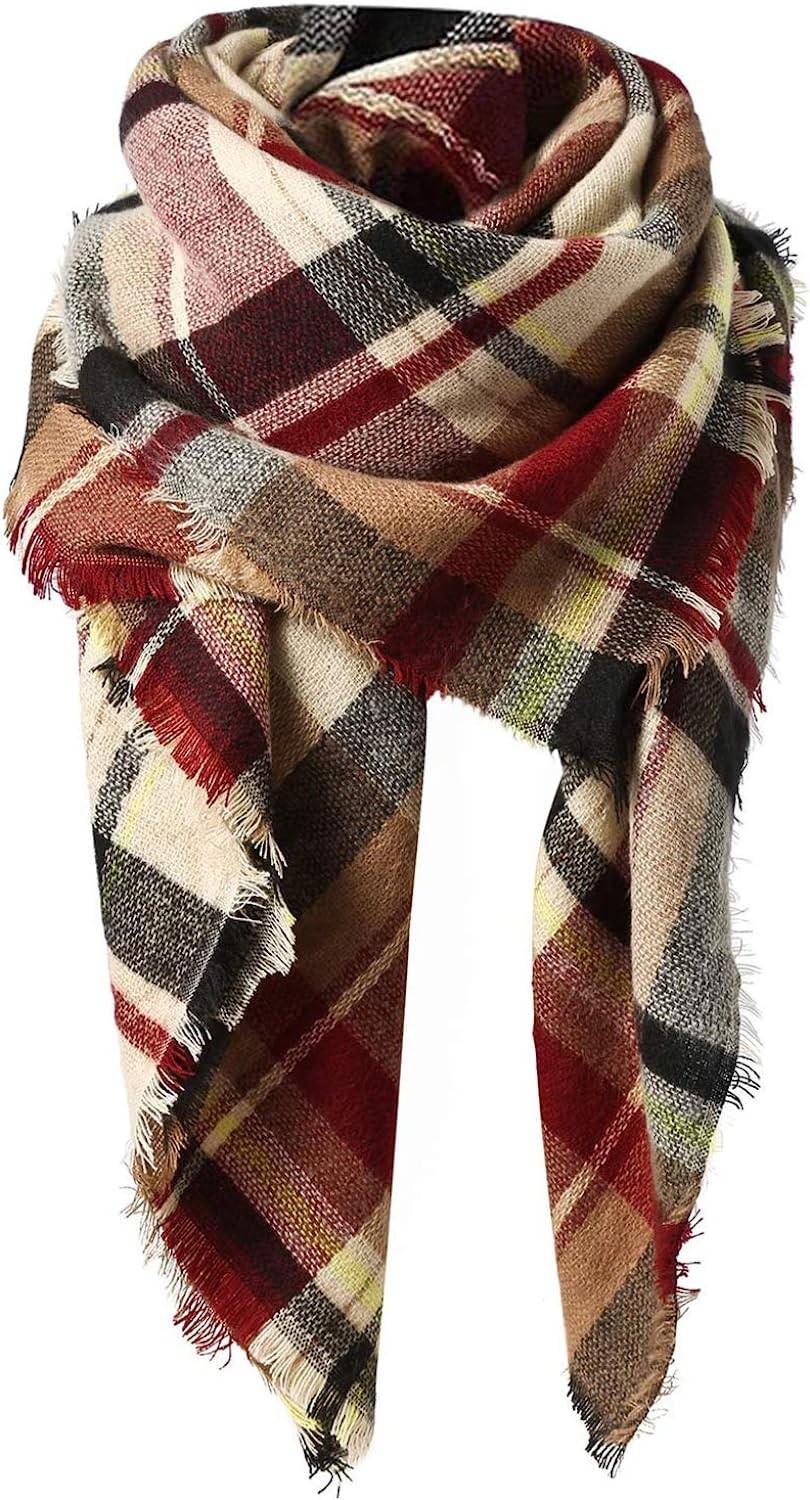 Women s Fall Winter Scarf Classic Tassel Plaid Scarf Warm Soft Chunky Large Blanket Wrap Shawl Scarves