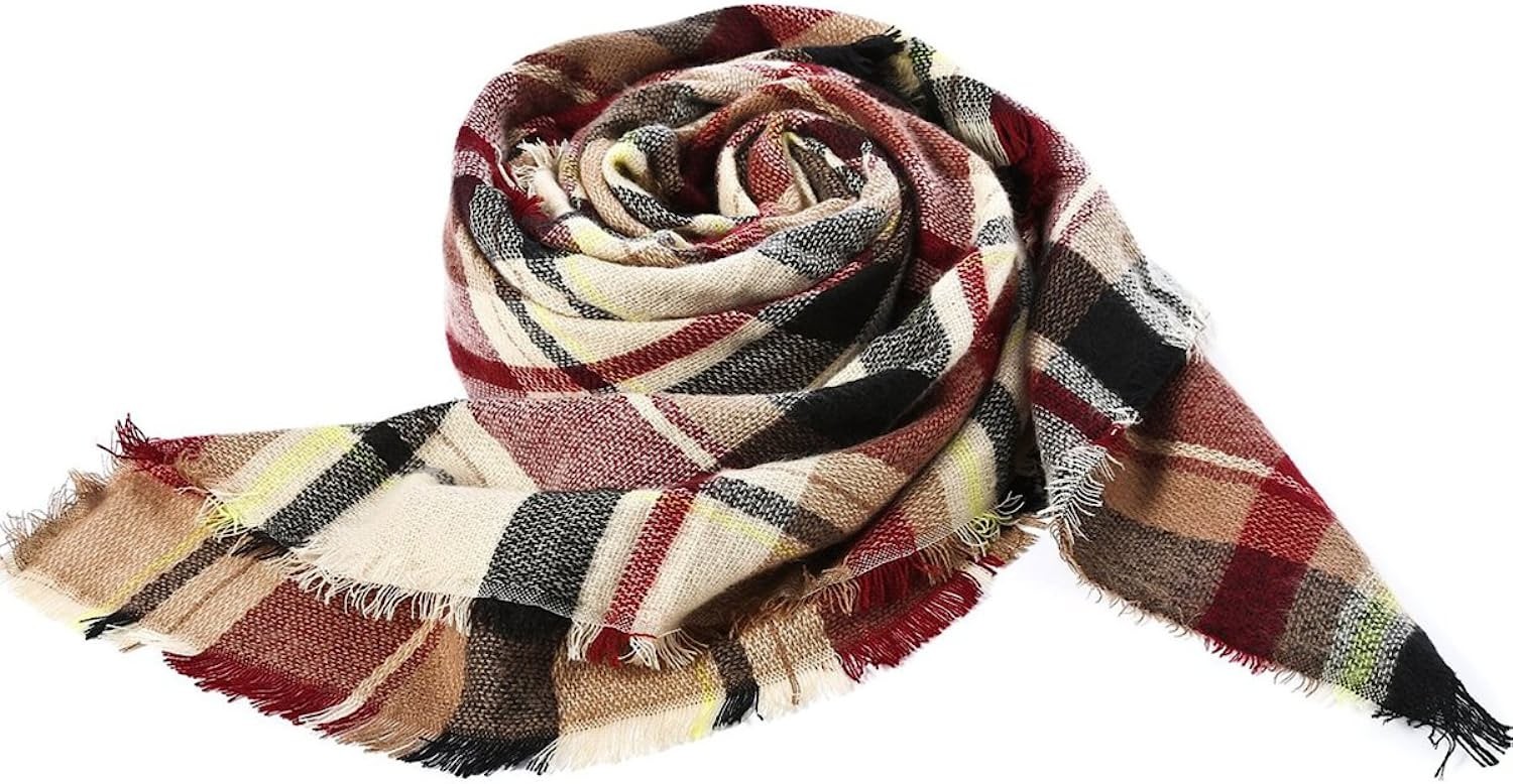 Women s Fall Winter Scarf Classic Tassel Plaid Scarf Warm Soft Chunky Large Blanket Wrap Shawl Scarves
