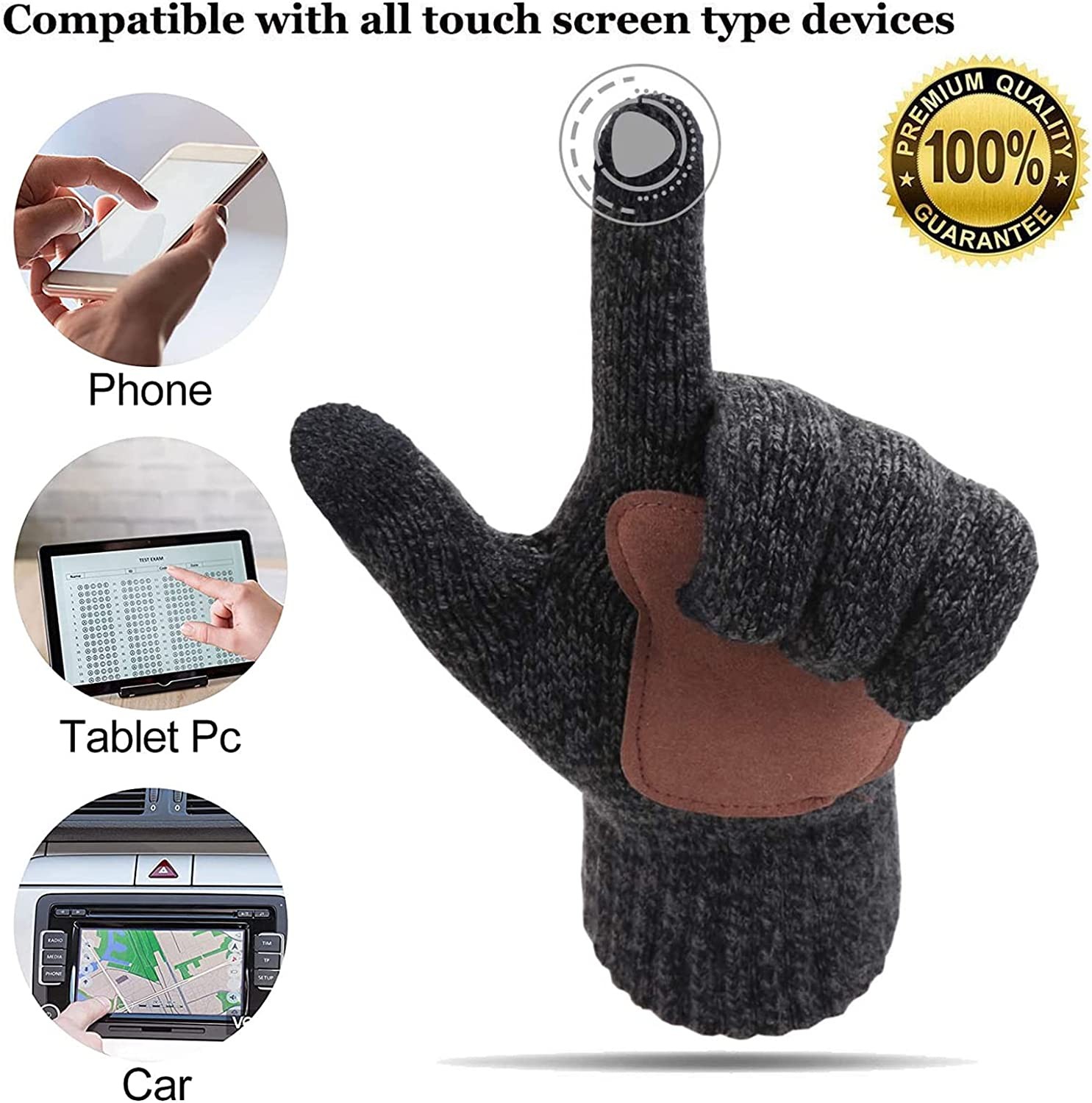 Men & Women Winter Knit Hat Beanie Long Scarf Touchscreen Gloves Set Skull Cap Neck Warmer Gloves Set with Fleece Lined