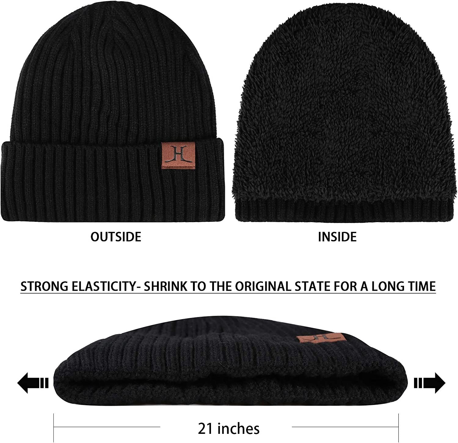 Men & Women Winter Knit Hat Beanie Long Scarf Touchscreen Gloves Set Skull Cap Neck Warmer Gloves Set with Fleece Lined