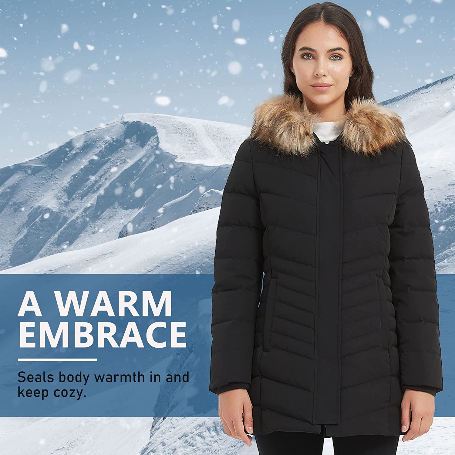 Molemsx Women s Duck Down Long Parka Winter Jacket Warm Parka Down Coat with Fur Hood Puffer Jacket