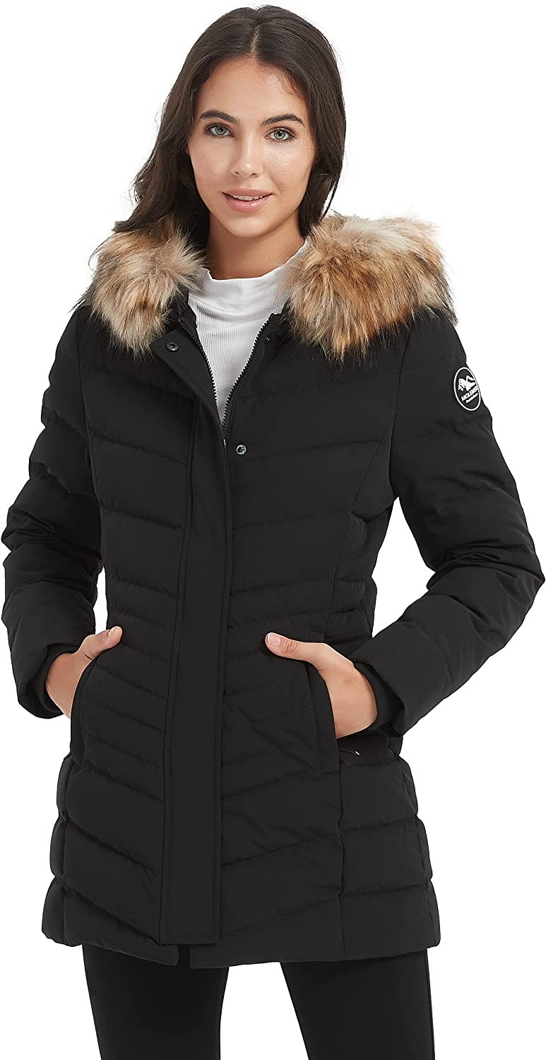 Molemsx Women s Duck Down Long Parka Winter Jacket Warm Parka Down Coat with Fur Hood Puffer Jacket