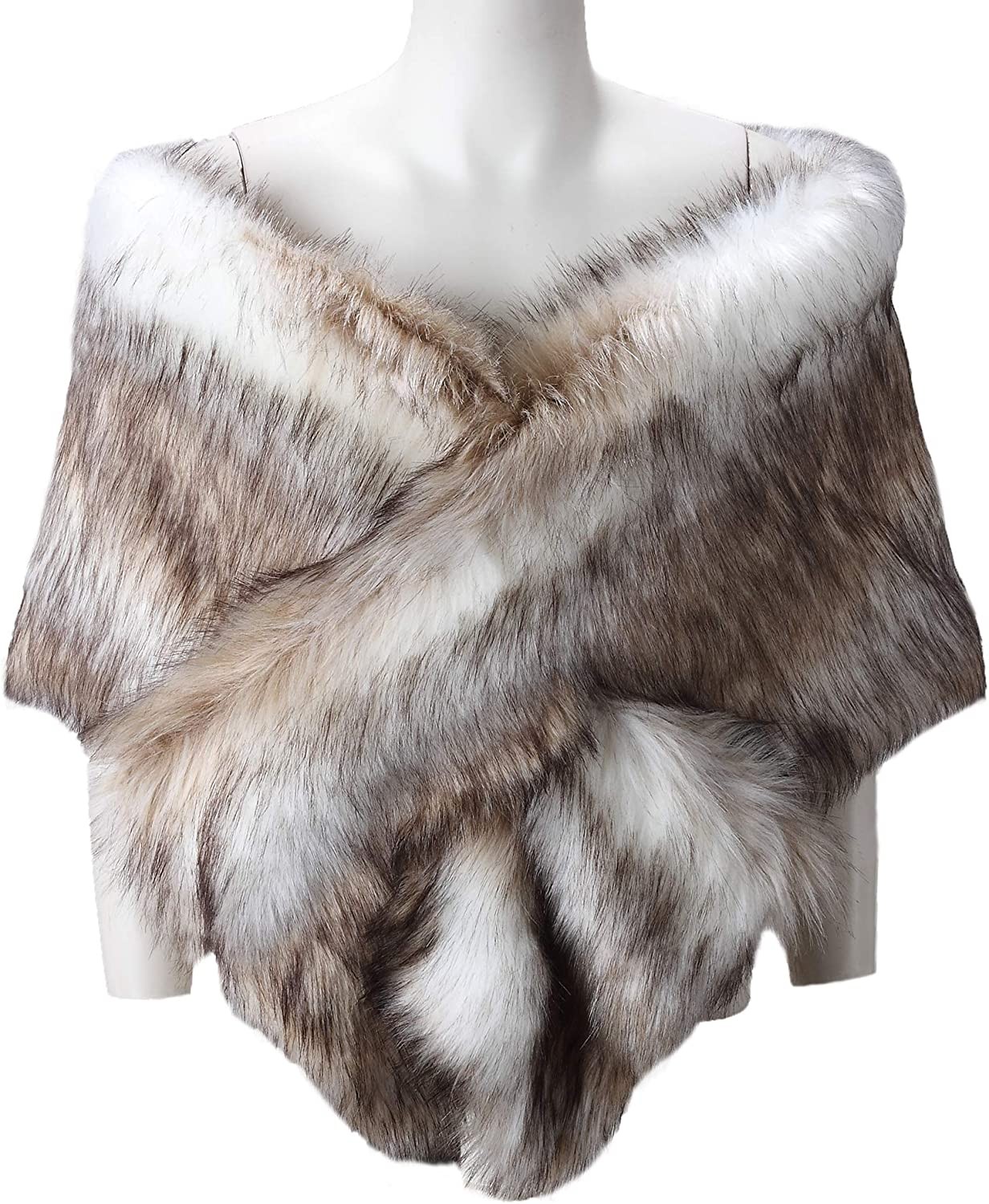 Caracilia Women s Faux Fur Shawl Wraps Stole Cloak Coat Sweater Cape for Evening Party/Bridal/Wedding