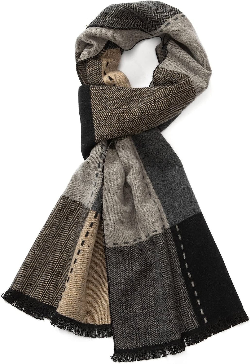 Tonten Men s Winter Classic Australian Wool Scarf Warm Checked Lightweight Knitted Striped Scarves with Gift Box
