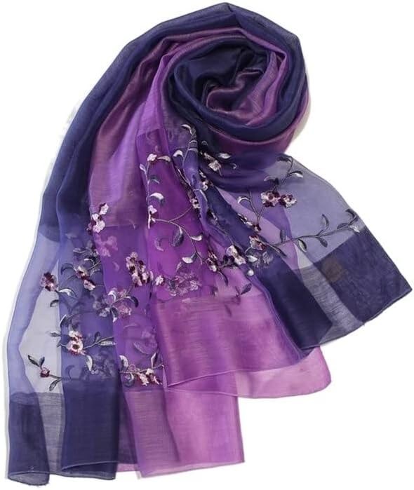 NARBOR High-grade silk wool embroidered silk scarf female gradient color silk embroidered head scarf silk scarf warm shawl