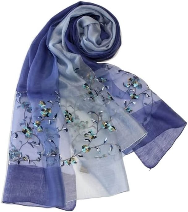 NARBOR High-grade silk wool embroidered silk scarf female gradient color silk embroidered head scarf silk scarf warm shawl