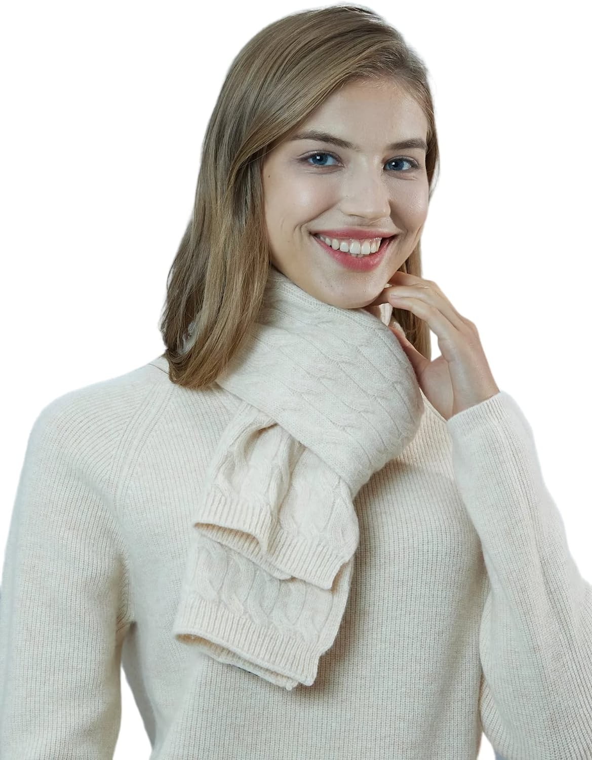 Liny Xin Women 100% Merino Wool Super Soft Warm Scarf (Beige)